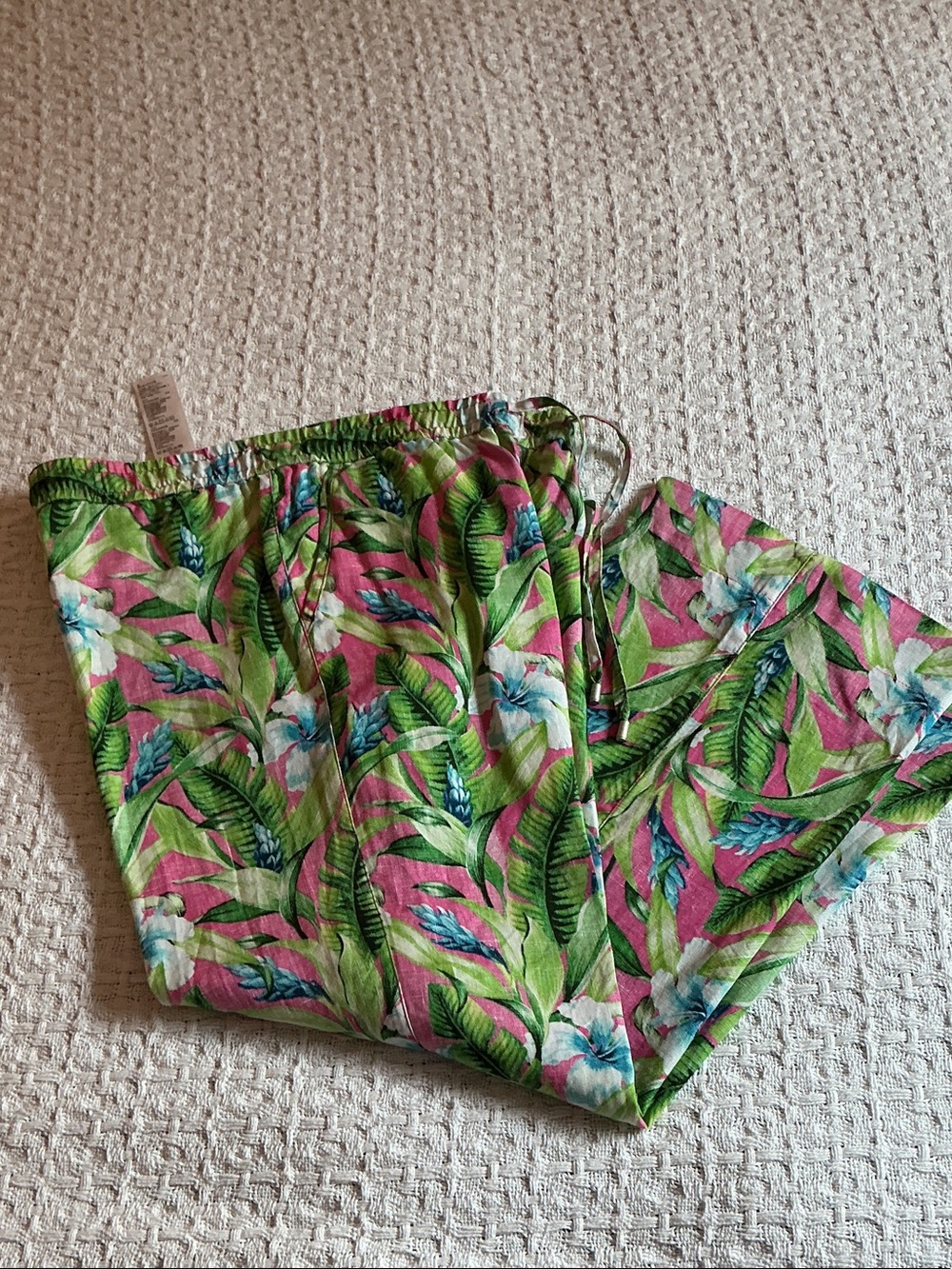 Tommy Bahama Pink & Green Tropical 100% Linen Straight-Leg Pants